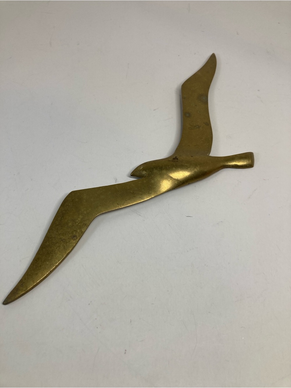 Vintage Solid Brass Seagull Bird MCM Wall Hanging Decor 11” Single Flying